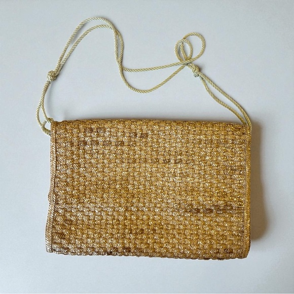 Vintage 1980s Woven Straw Evening Bag Clutch Shoulder Purse Gobi Corp Rope Strap - Picture 5 of 7